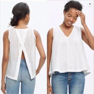 Madewell Eyelet V-neck Open Back Swing Top